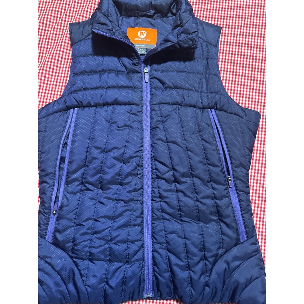 Merrell Womens Puffer Vest Navy Blue Full Zip Snap Button Pockets Size S P